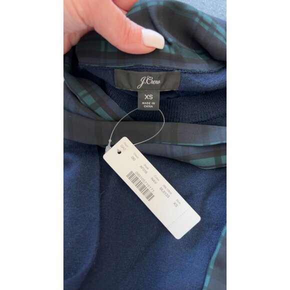 New With Tags J. Crew Merino Wool Navy Blue Mockneck Sweater Tartan Scarf Tie Wo - Picture 4 of 8